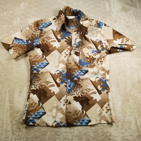 VTG California Leisure Shirt Mr California Size M 60s 70s Plants Geometric FLAW
